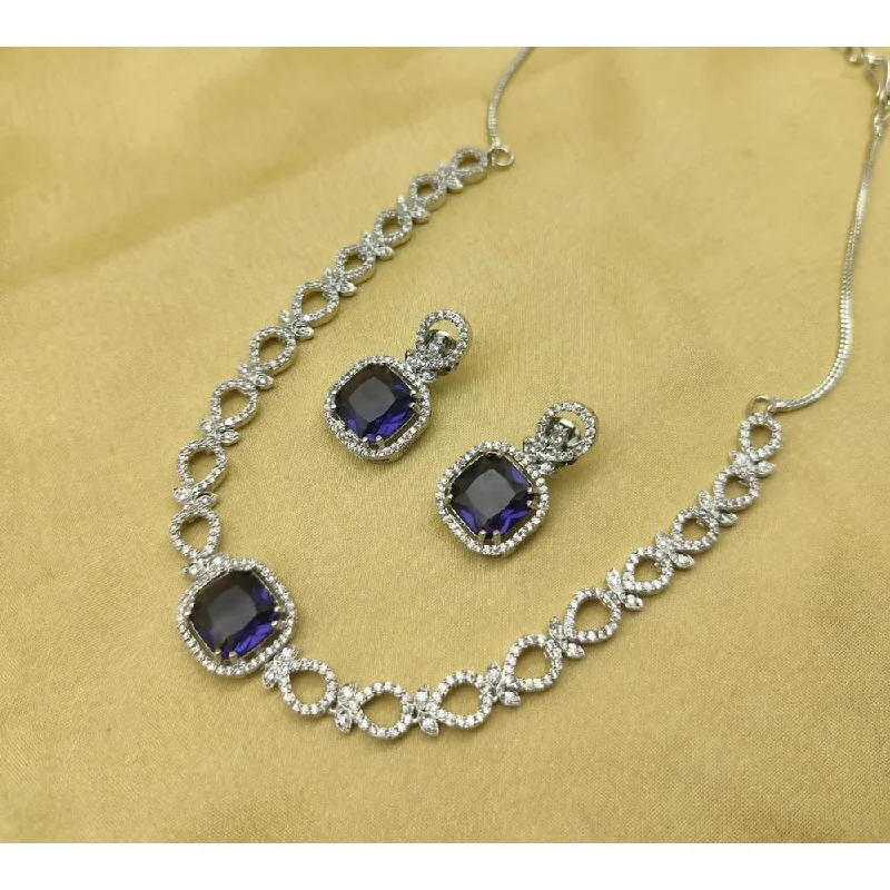 Akruti Collection Silver Plated AD Necklace Set