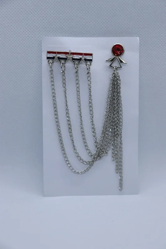 Silver Flag With Red Stone Metallic Brooch