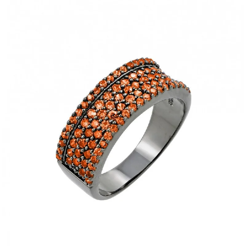 Clearance-Silver 925 Rhodium Plated Orange Pave Set CZ Half Ring - BGR00770ORG