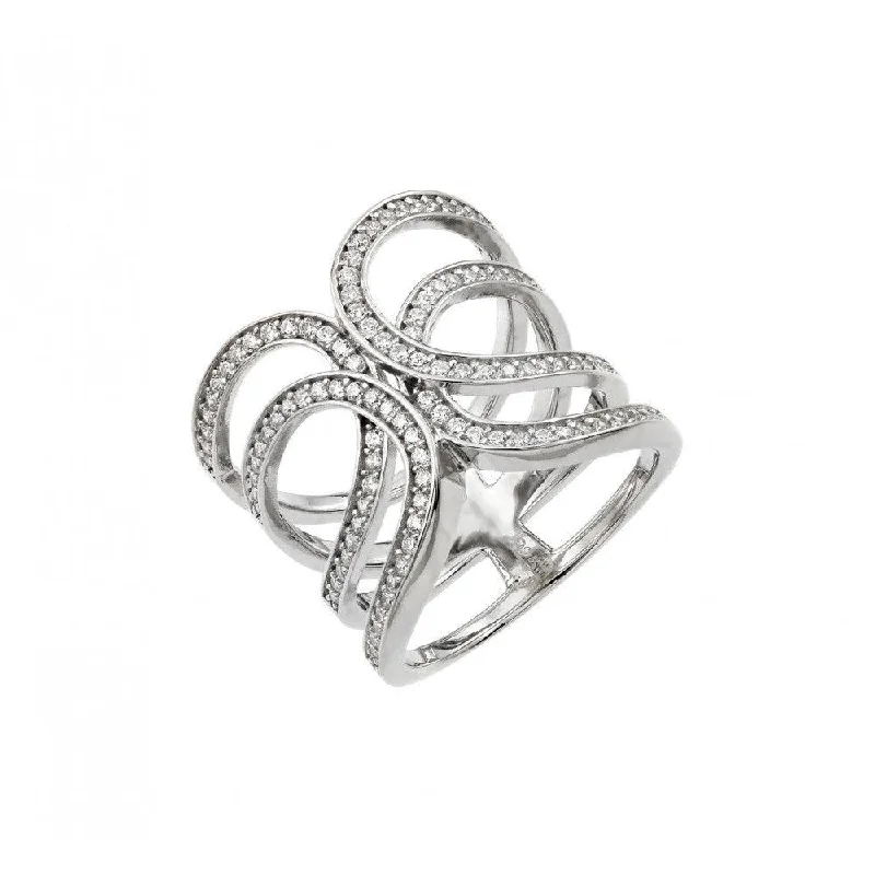 Silver 925 Rhodium Plated Double Interlace Ring - GMR00029