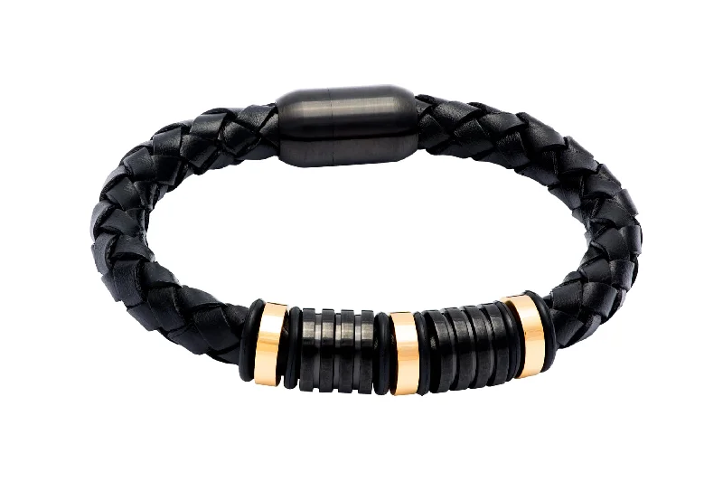 Malibu Black Leather Stainless Steel Bracelet