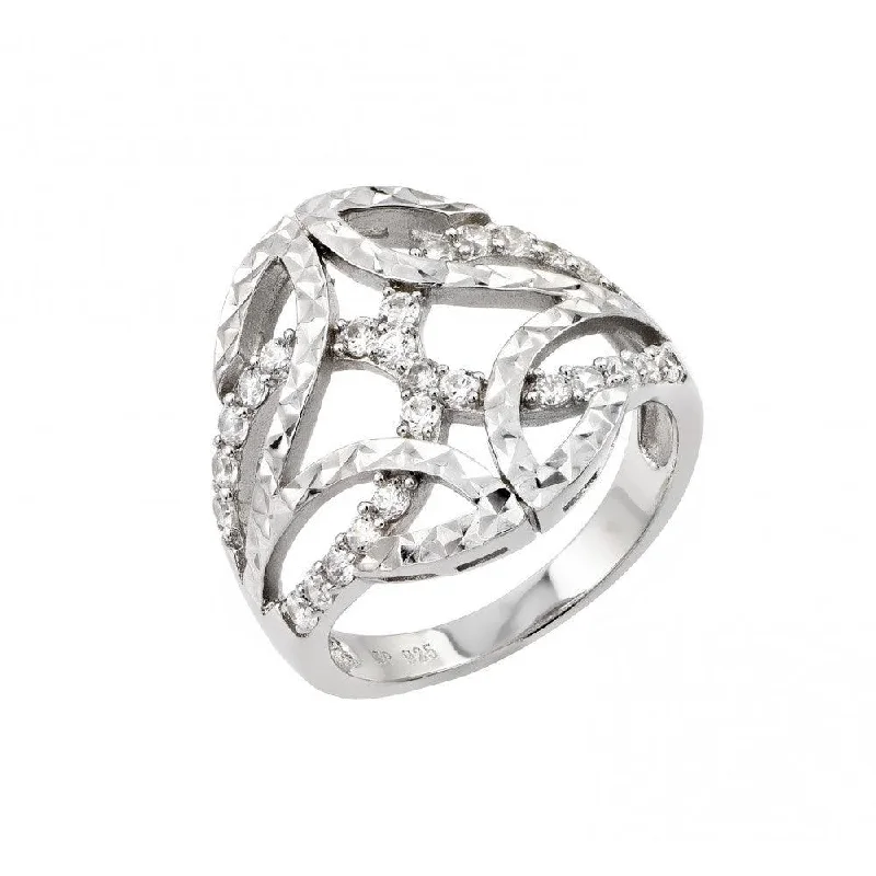 Silver 925 Rhodium Plated Clear CZ Filigree Ring - STR00958