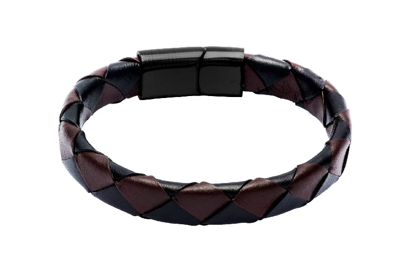 Pasadena Brown & Black Leather Stainless Steel Bracelet