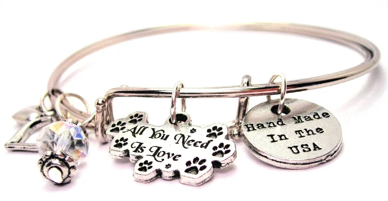 All You Need Is Love Paw Prints Expandable Bangle Bracelet Set