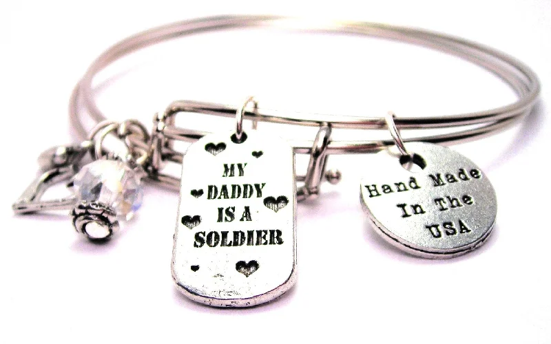 My Daddy Is A Soldier Expandable Bangle Bracelet Set