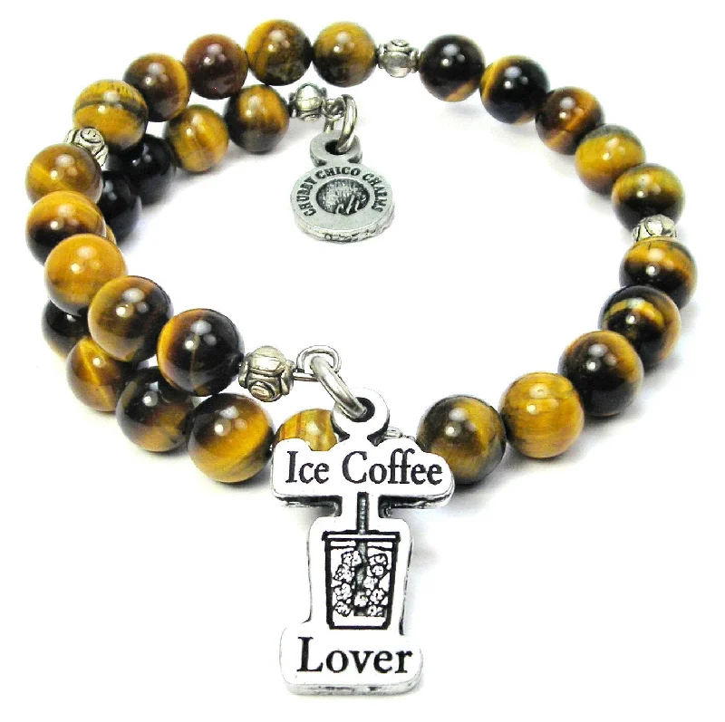 Ice Coffee Lover Tiger's Eye Glass Beaded Wrap Bracelet