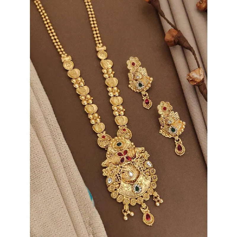 Akruti Collection Gold Plated Kundan Long Necklace Set