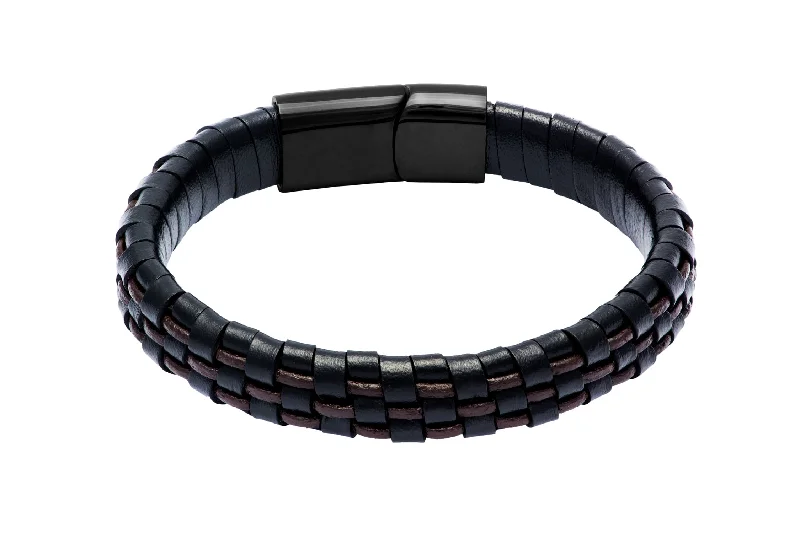 Escondido Black & Brown Leather Stainless Steel Bracelet