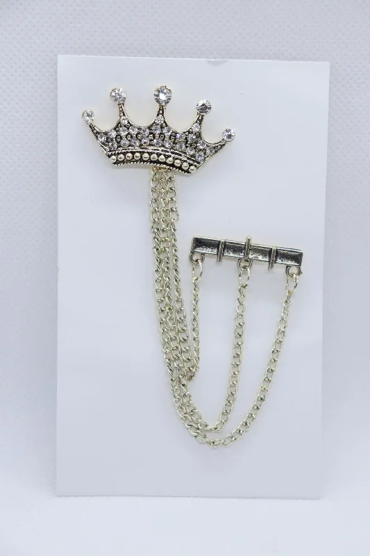 White Crown With Stones Metallic Brooch