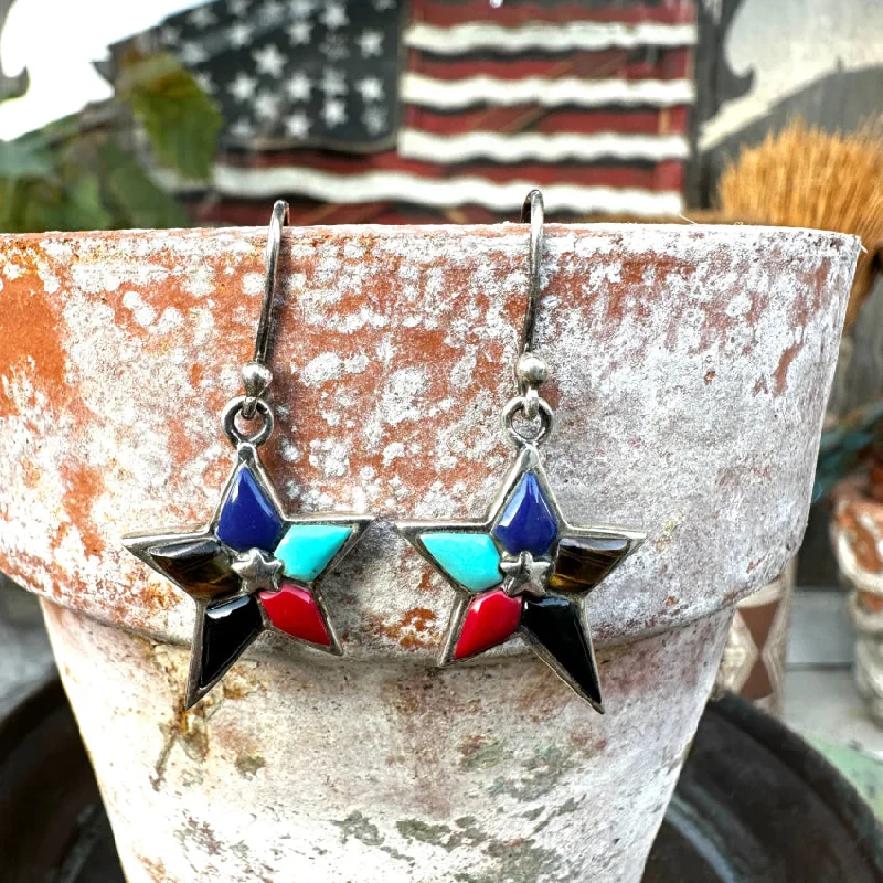 Sterling Silver & Inlay Star Pierced Earrings