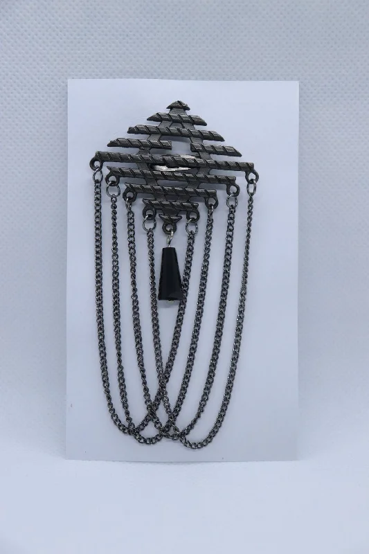 Oxidized Silver Pyramid Designer Brooch