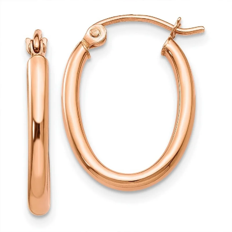 Curata 14k Rose Gold Polished Tube 21x2mm Oval Hoop Earrings