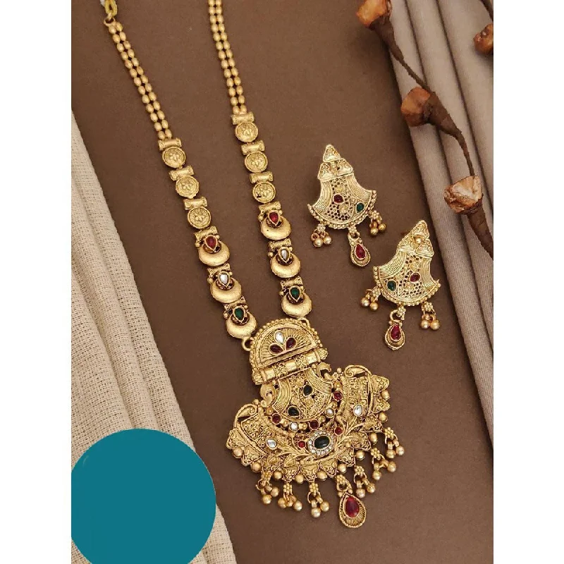 Akruti Collection Gold Plated Kundan Long Necklace Set