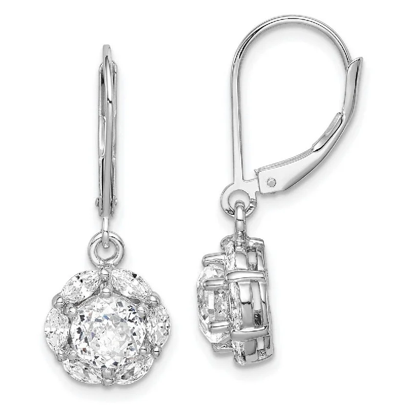 Curata 925 Sterling Silver Rhodium Plated 6mm CZ Cubic Zirconia Halo Leverback Earrings - 28x10.25mm