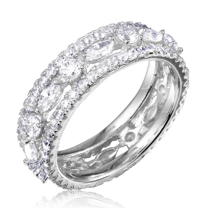 Silver 925 Rhodium Plated Band Encrusted with CZ Stones - GMR00133W