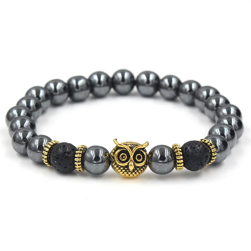 Palmdale Gold Owl Black Hermatite Beaded Bracelet