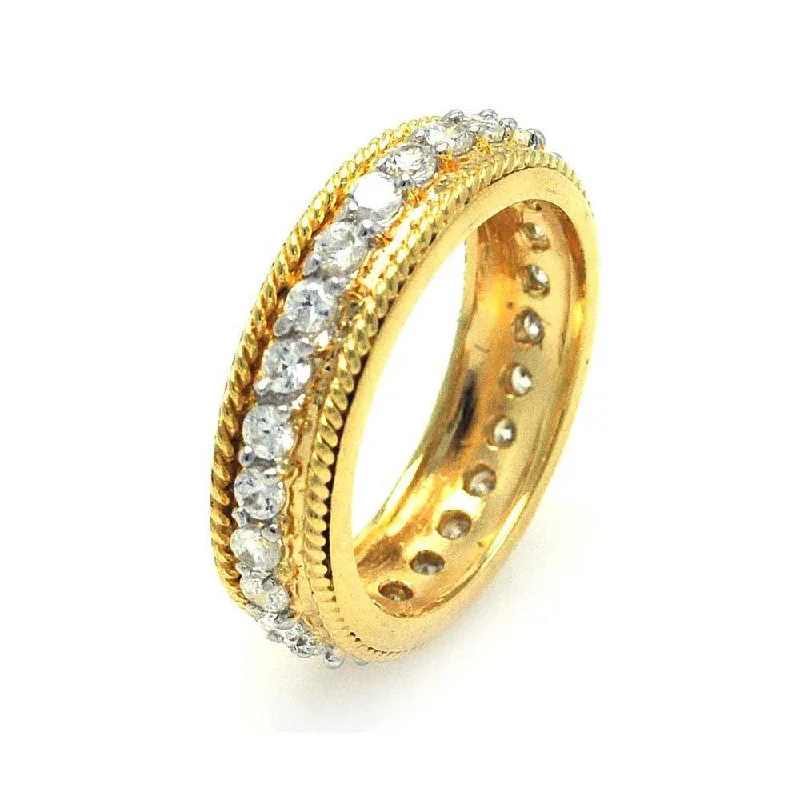 Silver 925 Gold Plated Rope Border CZ Eternity Ring - STR00514