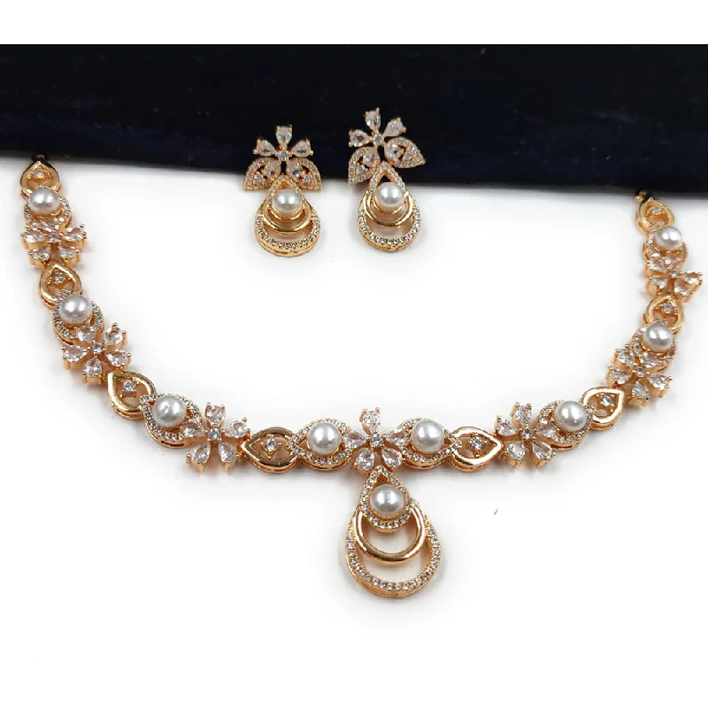 Gehana Mahal Gold Plated AD And Beads Necklace Set