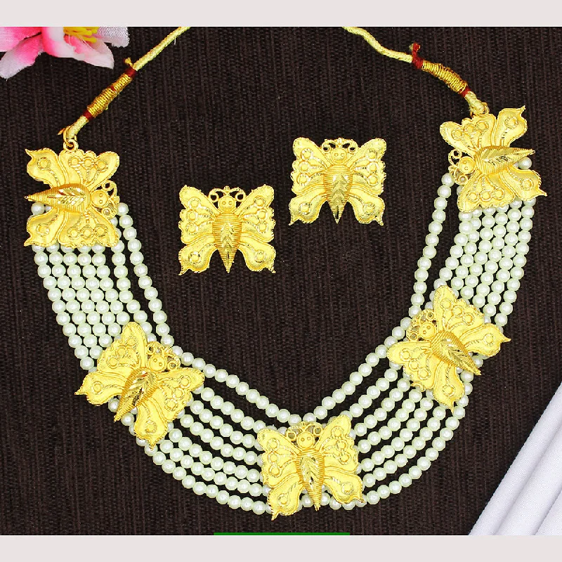 Mahavir Gold Plated Pearl Choker Necklace Set (Assorted Design)