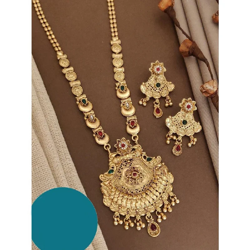 Akruti Collection Gold Plated Kundan Long Necklace Set