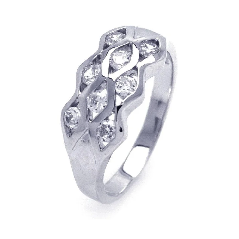 Silver 925 Rhodium Plated CZ Eyelet Ring - AAR0050