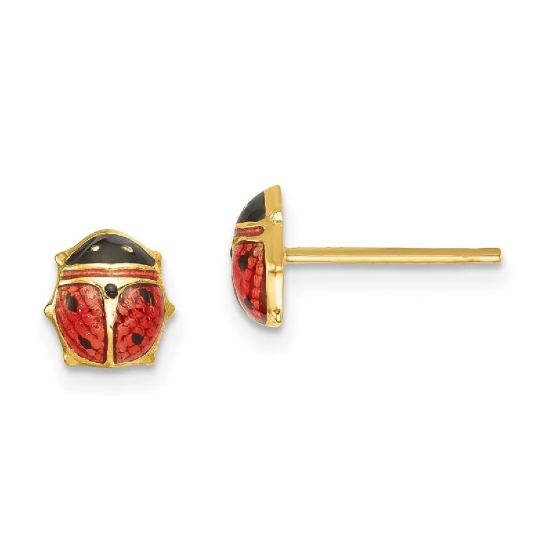 Curata 14k Yellow Gold Enameled Ladybug Post Stud Earrings (5.5mm x 6mm)