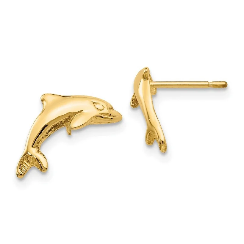 Curata 14k Yellow Gold Polished 15mm Dolphin Post Earrings