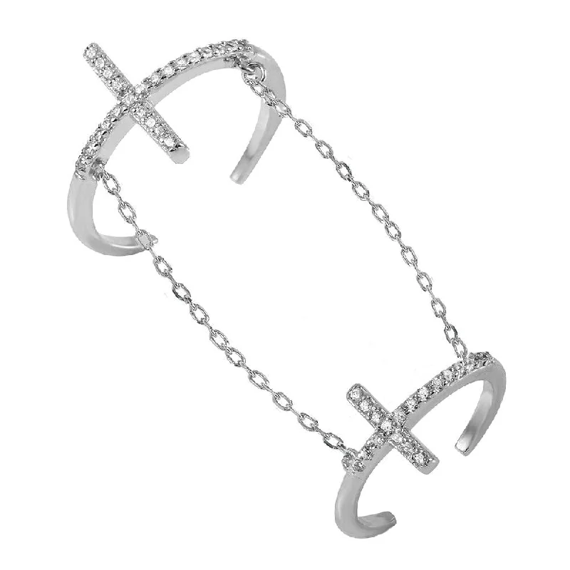 Silver 925 Rhodium Plated Cross Slave Ring - BGR00952