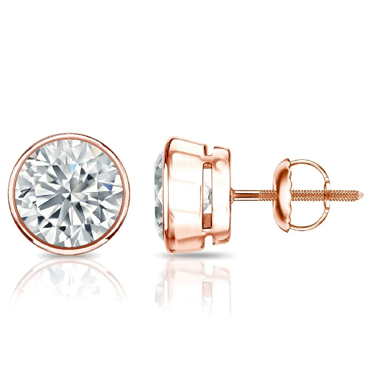 Auriya 14k Gold Certified 1.70 ct. TDW Bezel Set Round Diamond Stud Earrings