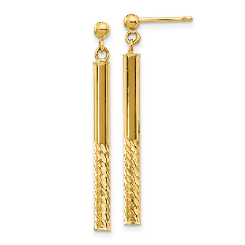 Curata 14k Yellow Gold Polished and Sparkle Cut Bar Dangle Post Earrings 41.5x3mm