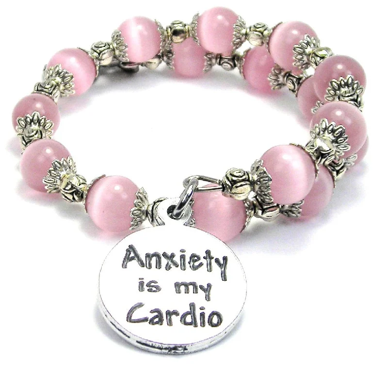 Anxiety Is My Cardio Cat's Eye Beaded Wrap Bracelet