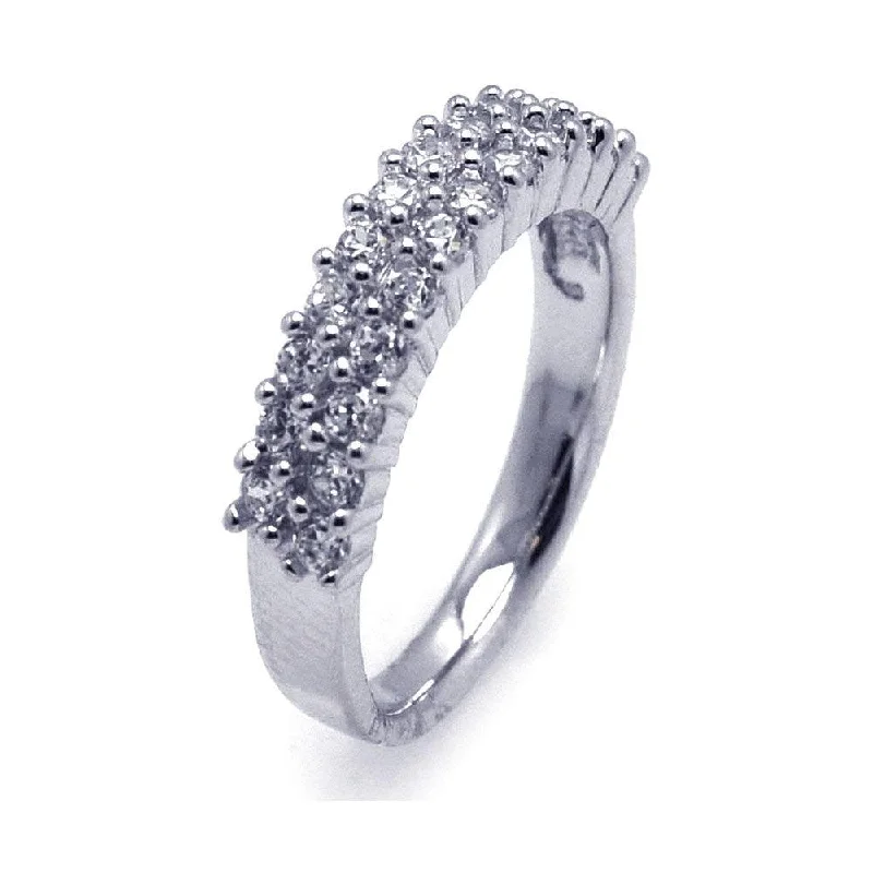 Silver 925 Rhodium Plated Pave Set Clear CZ Ring - AAR0076