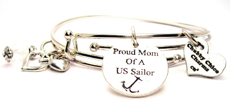 Proud Mom Of A Us Sailor Expandable Bangle Bracelet Set