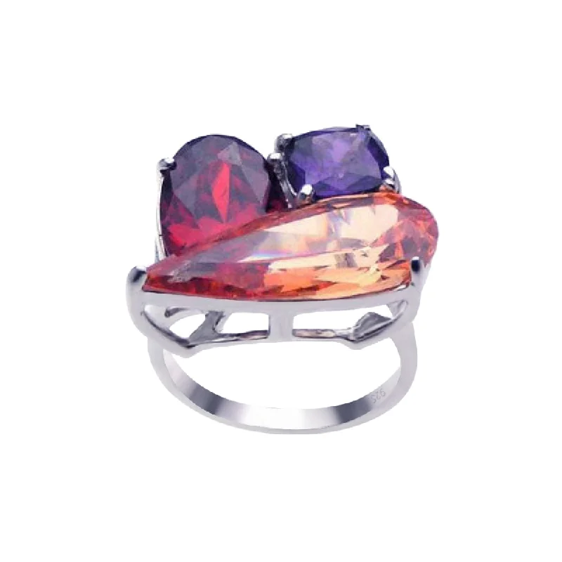 Clearance-Silver 925 Rhodium Plated Multi Colored CZ Shaped Ring - BGR00188