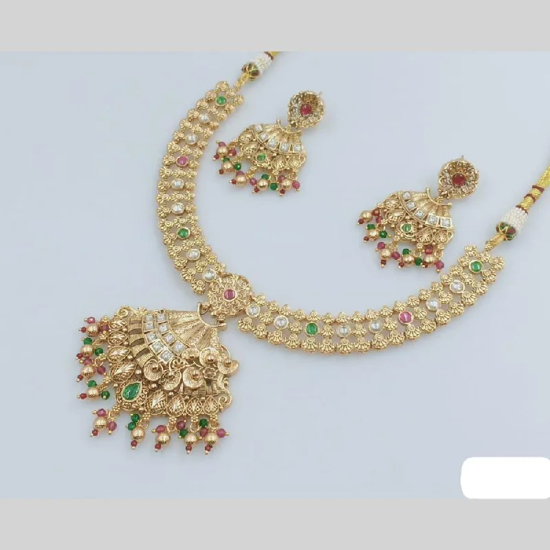 Rani Sati Jewels Gold Plated Pota Stone And Pearl Necklace Set