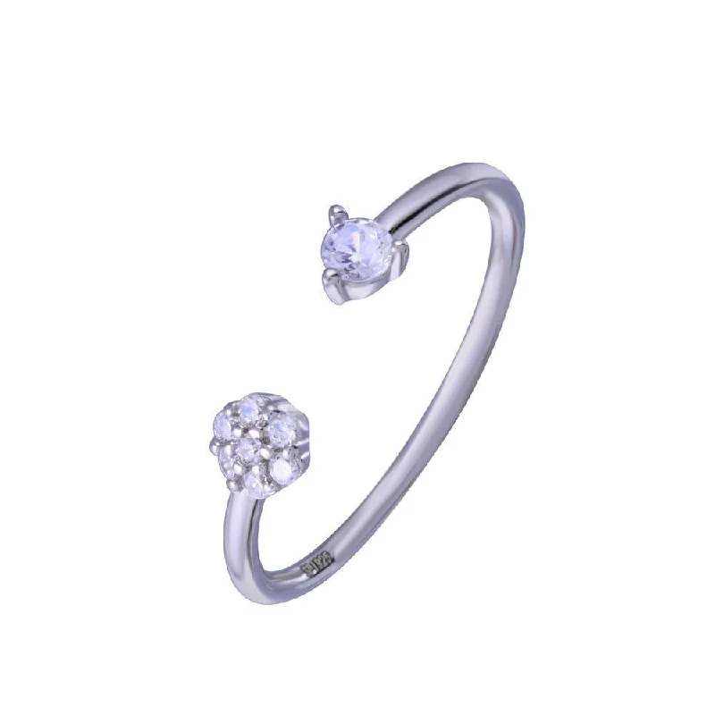 Rhodium Plated 925 Sterling Silver Flower with Clear CZ Ring - STR01149