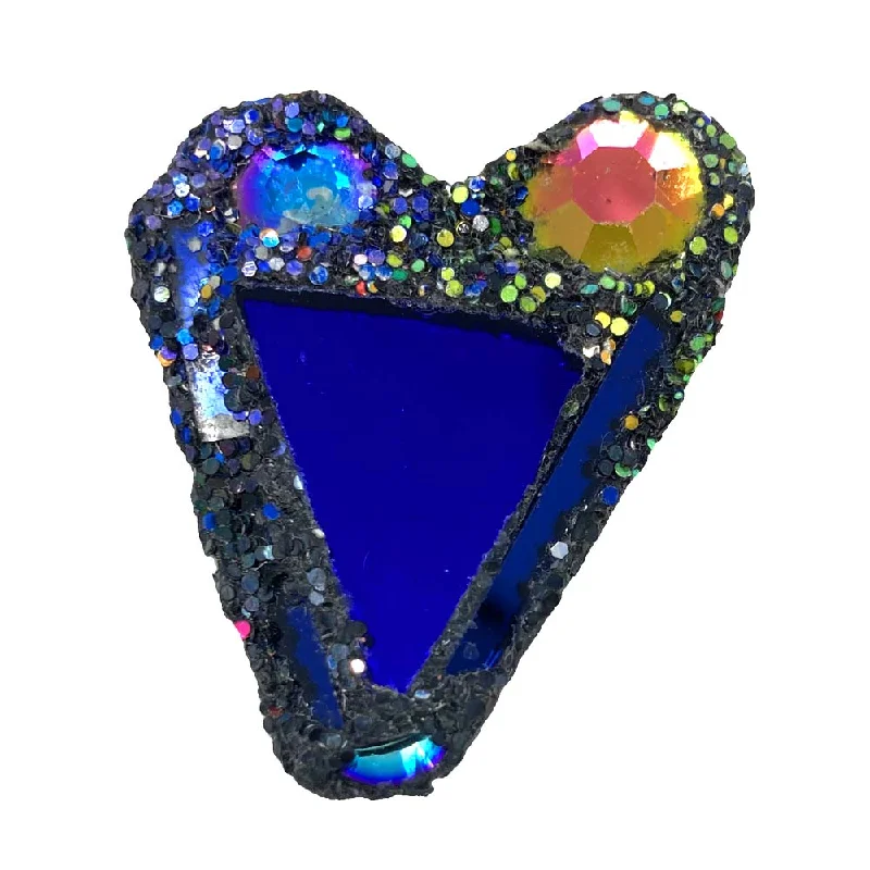 SMALL BLUE HEART BROOCH WITH YELLOW CRYSTAL