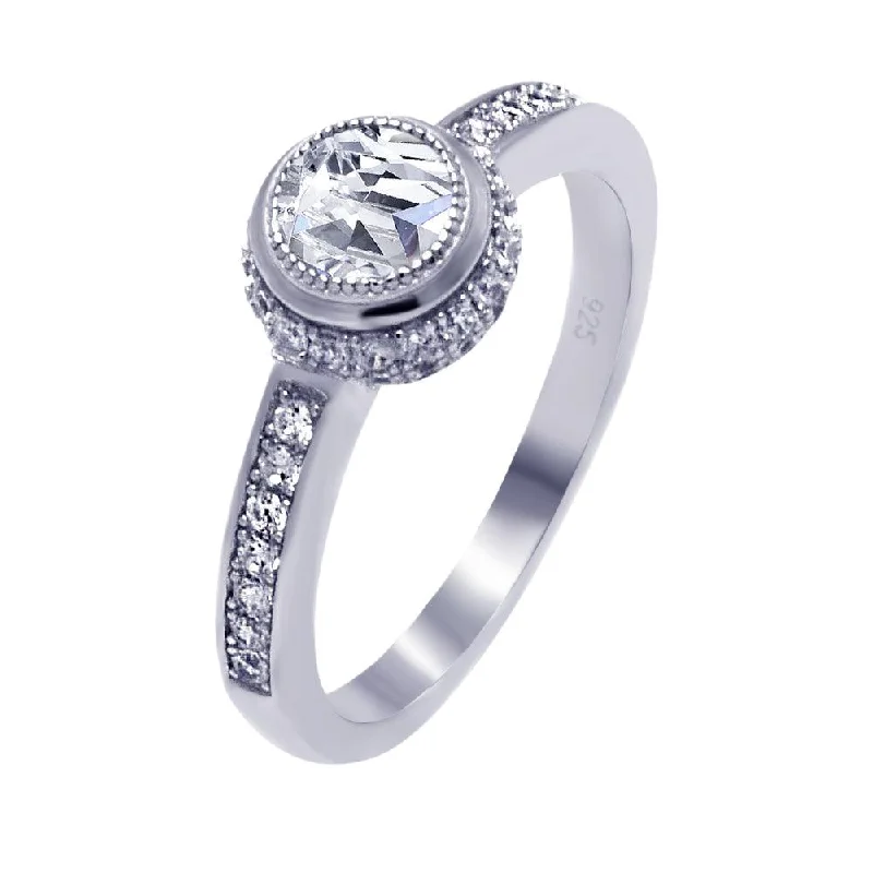 Silver 925 Rhodium Plated Micro Pave Round Center CZ Circle Ring - ACR00046