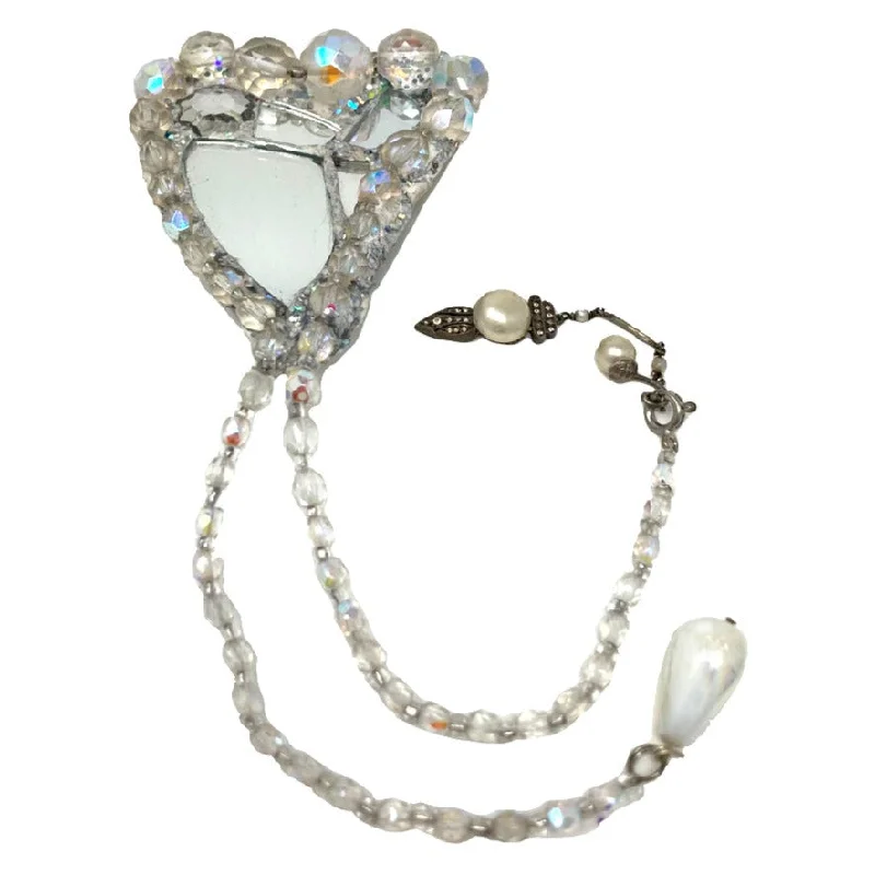 SILVER HEART BROOCH with BEADS - WRAPPED