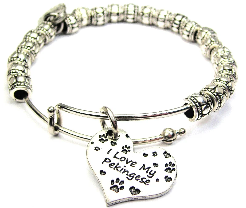 I Love My Pekingese Metal Beaded Bracelet