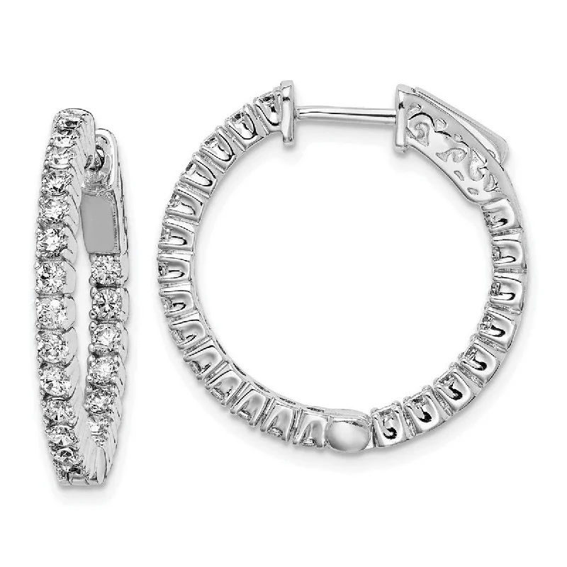 Curata 925 Sterling Silver Hinged Polished Safety clasp CZ Cubic Zirconia 20mm Round Hoop Earrings