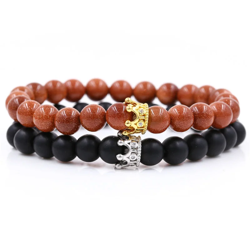 Santa Cruz Stackable Beaded Crown Bracelets, Brown / Black