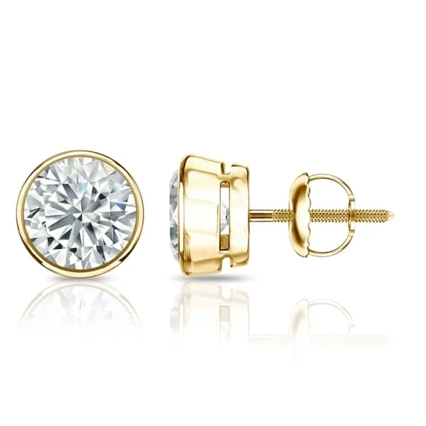 Auriya 1 1/2ctw Round Diamond Stud Earrings Bezel-set 18k Gold - GIA Certified