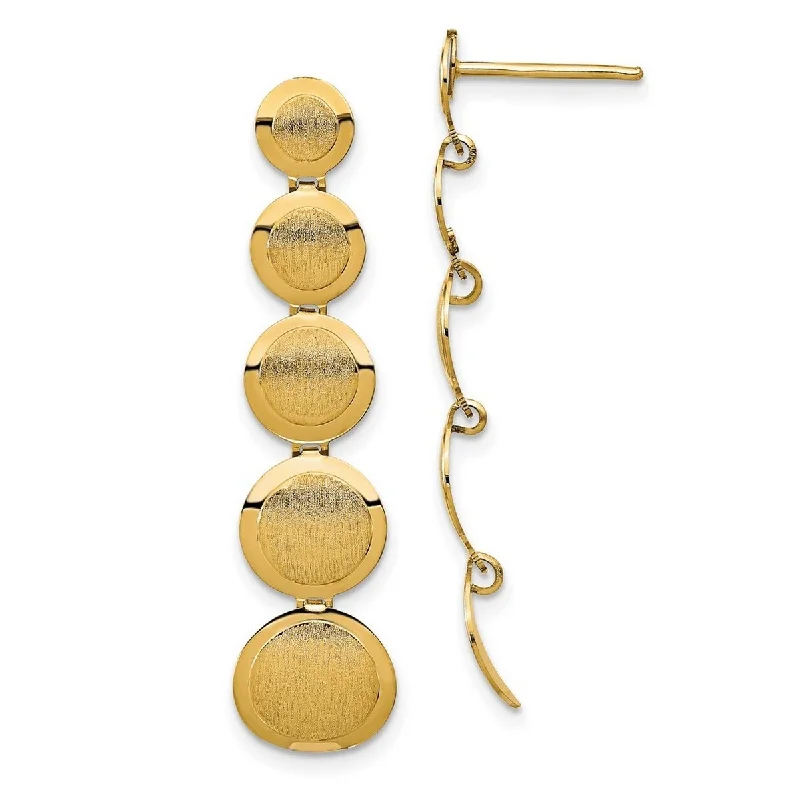 Curata 14k Yellow Gold Graduated Brushed Circles Post Long Drop Dangle Earrings 39.6x10mm