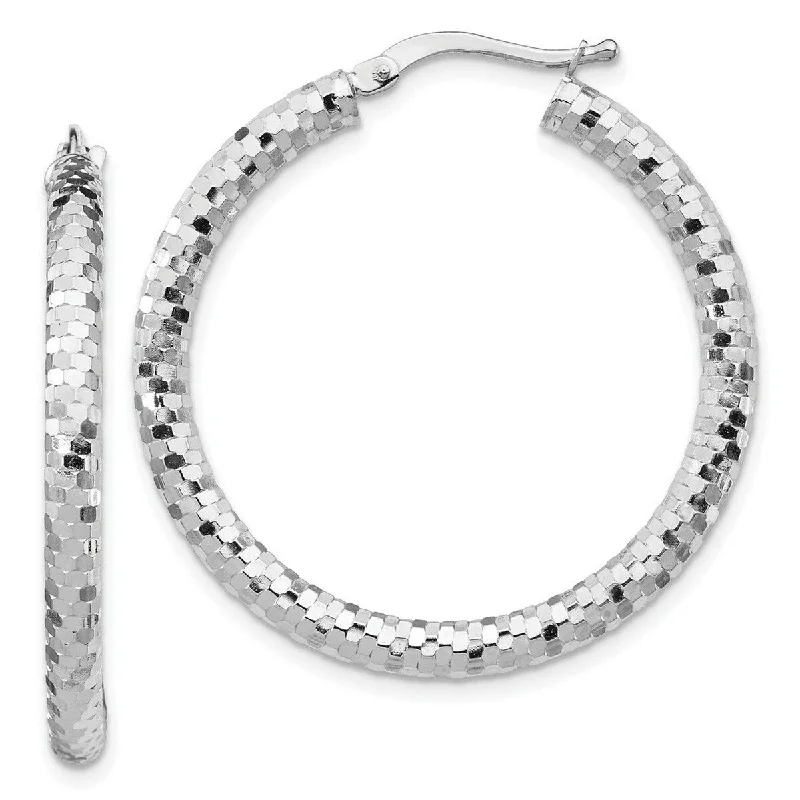 Curata 14k White Gold 3x25mm Sparkle Cut Hoop Earrings - 39.96x38.12mm Wide 3.21mm Thick