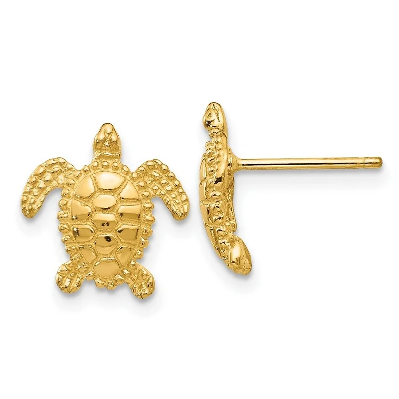 Curata 14k Yellow Gold 11mm Textured Sea Turtle Post Stud Earrings