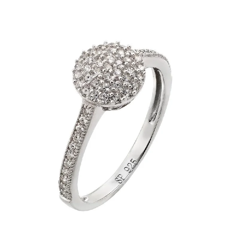 Silver 925 Rhodium Plated Round Clear CZ Ring - STR00925