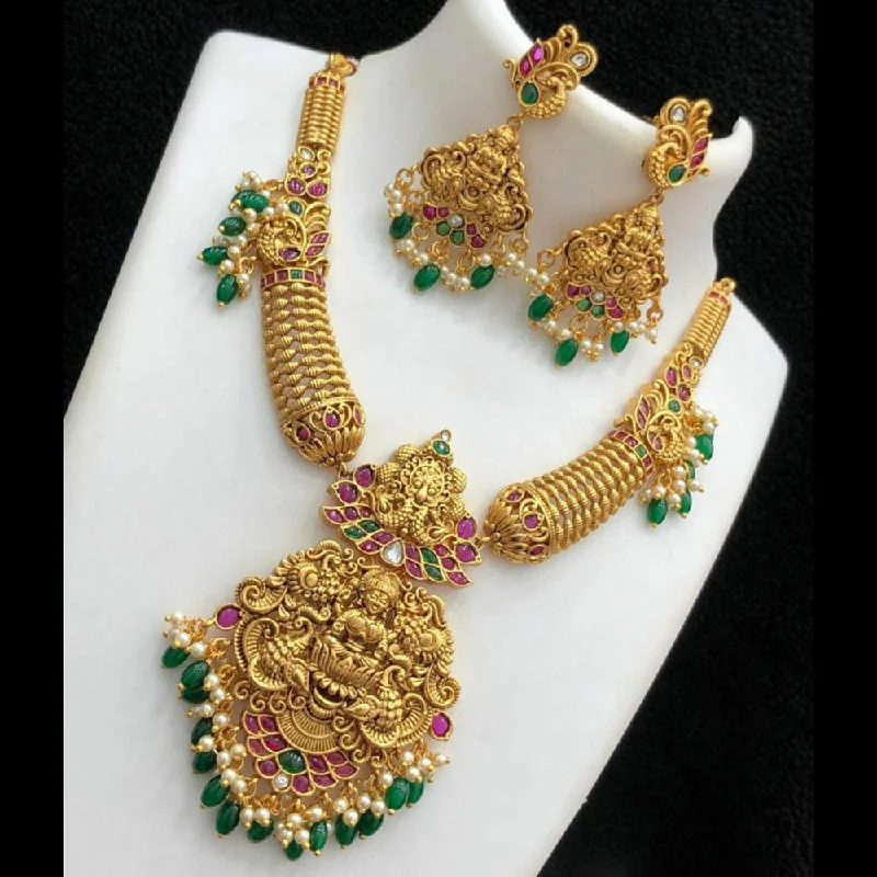 Sai Fashion Gold Plated Pota Stone Temple Necklace Set