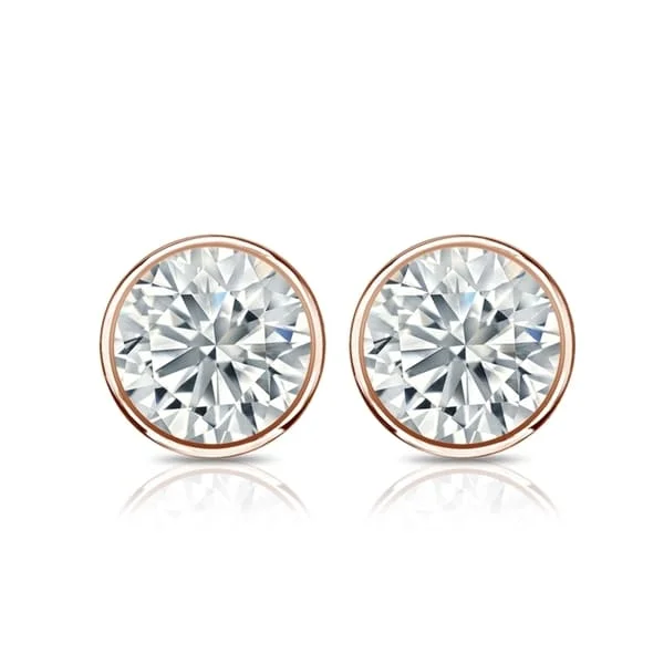 Auriya 14k Gold GIA Certified 4 carat TDW Bezel Set Round Diamond Stud Earrings