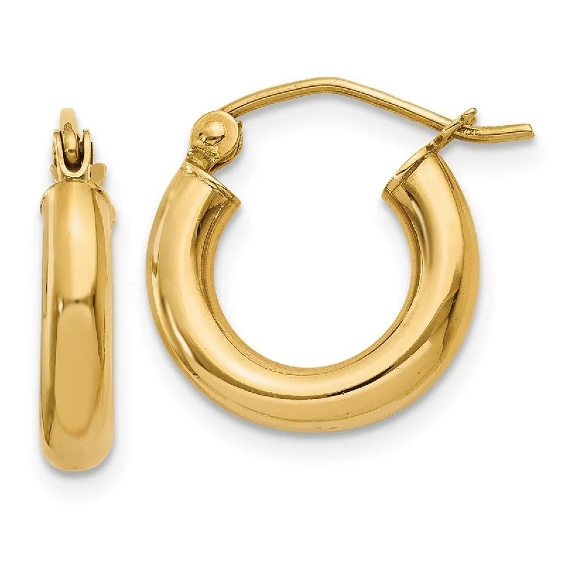 Curata 14k Yellow Gold Polished 3x14mm Lightweight Round Hoop Earrings